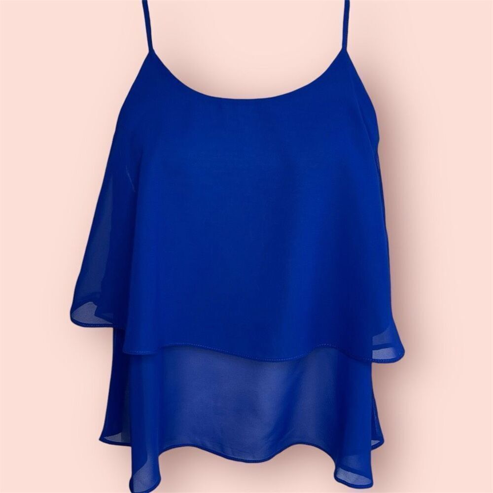 Thanth Layered Georgette Lace Up Back Tank Top (Blue) - Medium